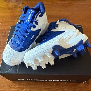 Under Armour Kids White and Blue Cleats